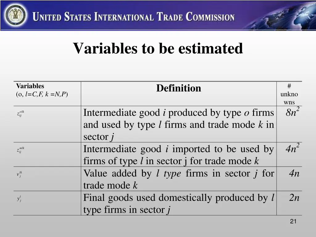 variables to be estimated