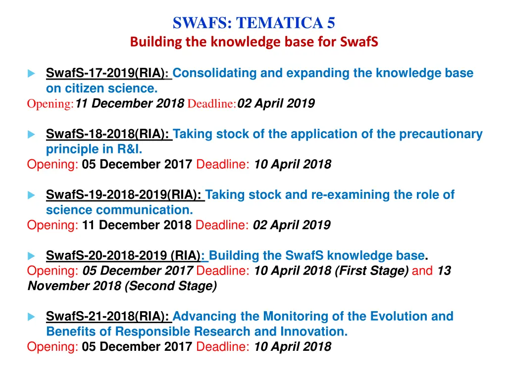 swafs tematica 5 building the knowledge base