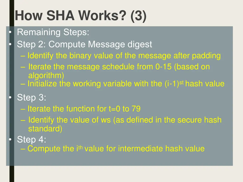 how sha works 3 remaining steps step 2 compute