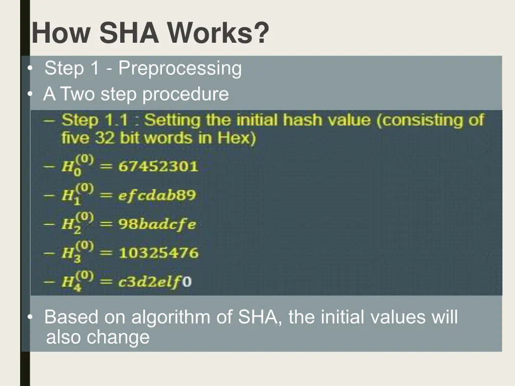 how sha works step 1 preprocessing a two step