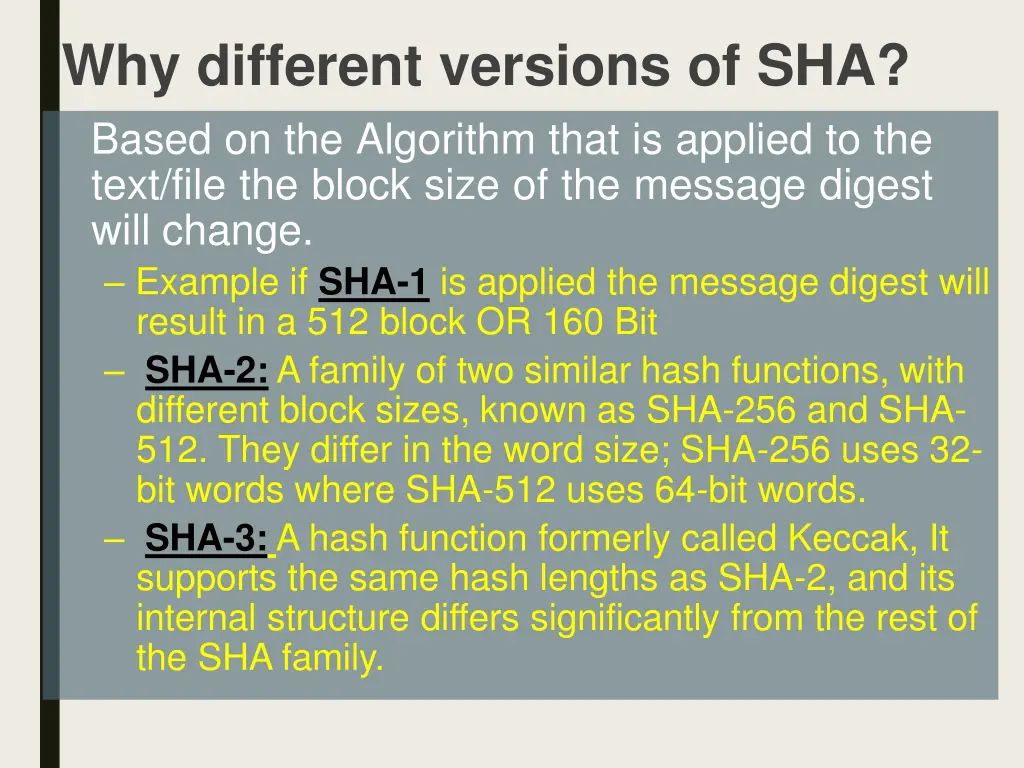 why different versions of sha based