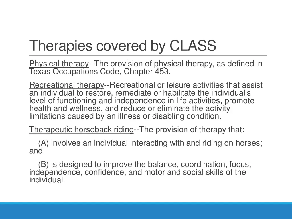 therapies covered by class