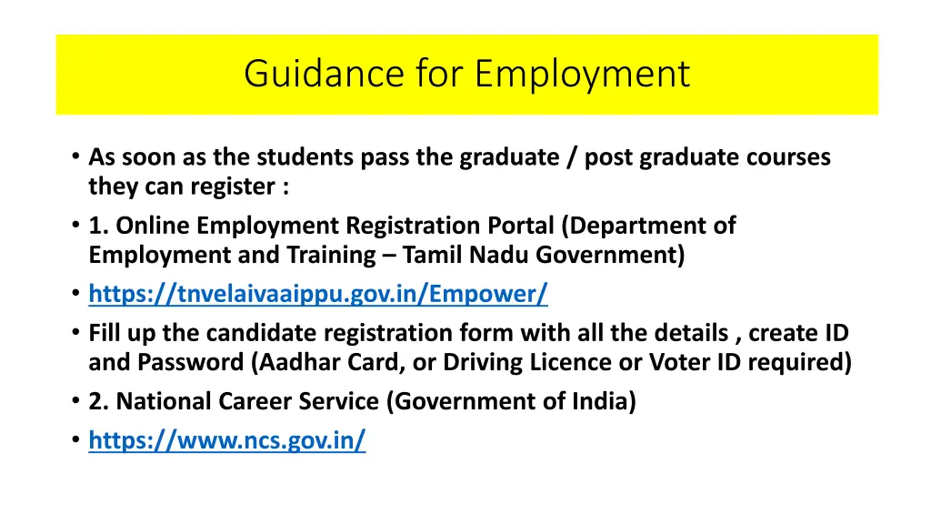 guidance for employment guidance for employment 1