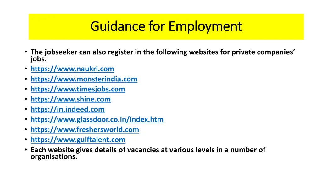 guidance for employment guidance for employment 2