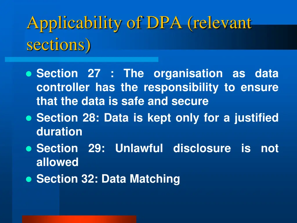 applicability of dpa relevant sections 1