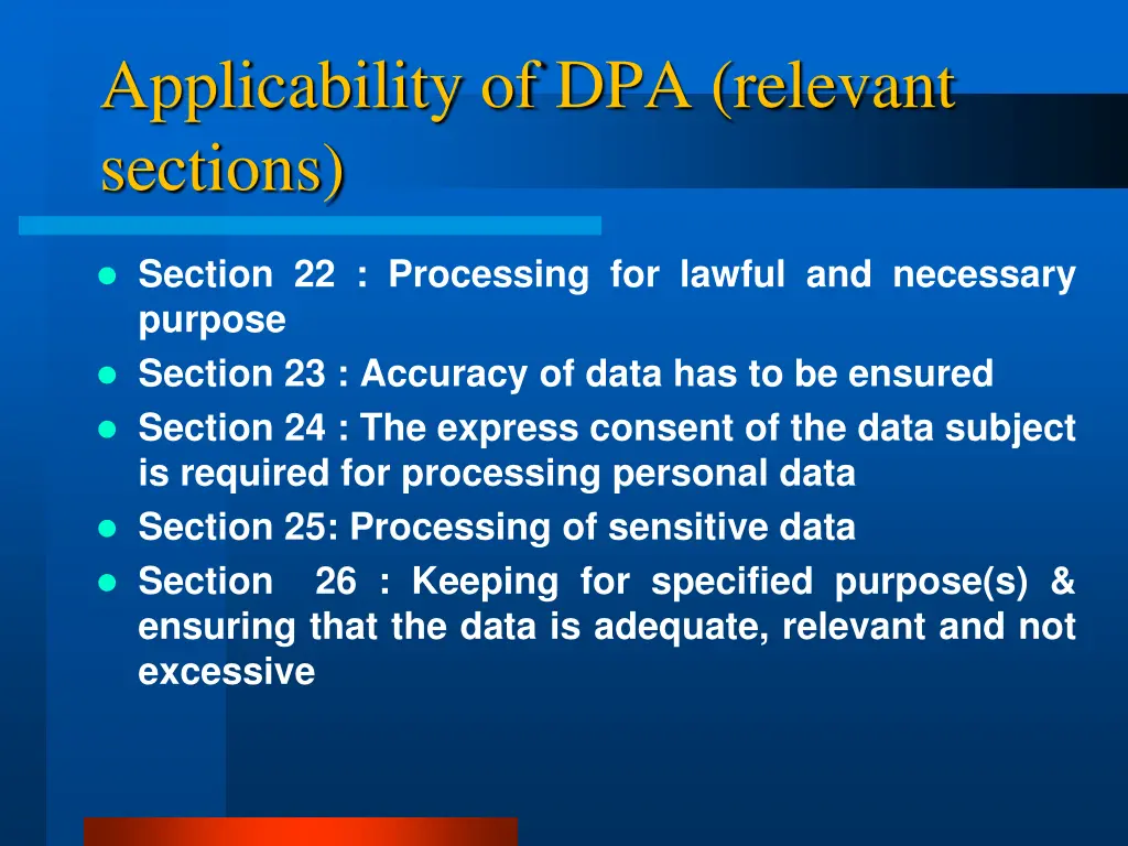 applicability of dpa relevant sections