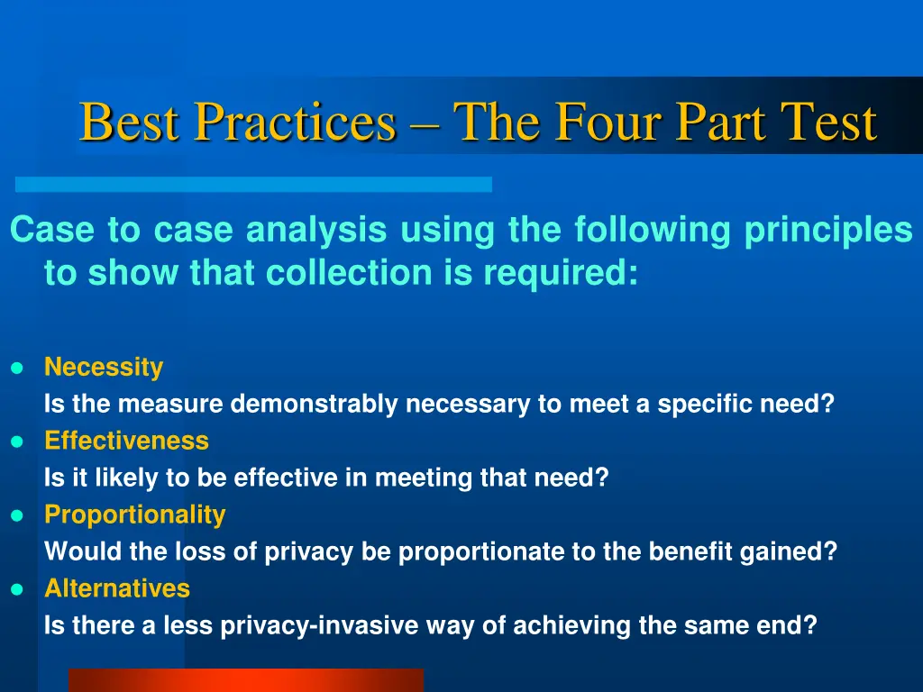 best practices the four part test