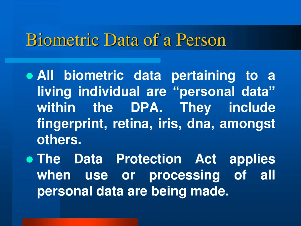 biometric data of a person