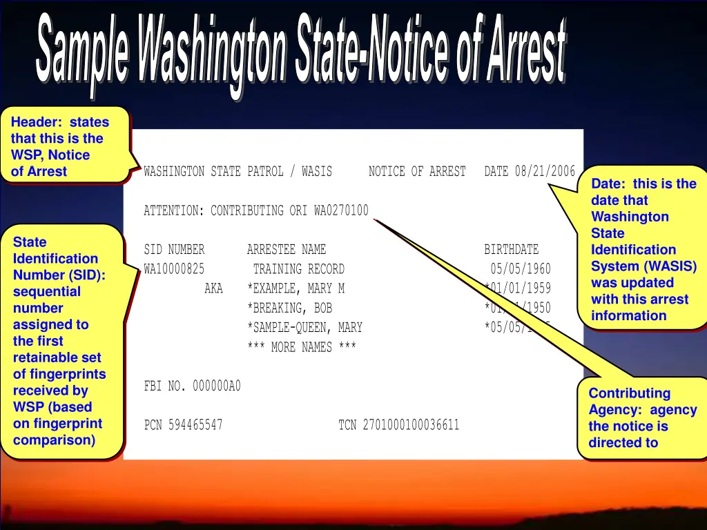 sample washington state notice of arrest