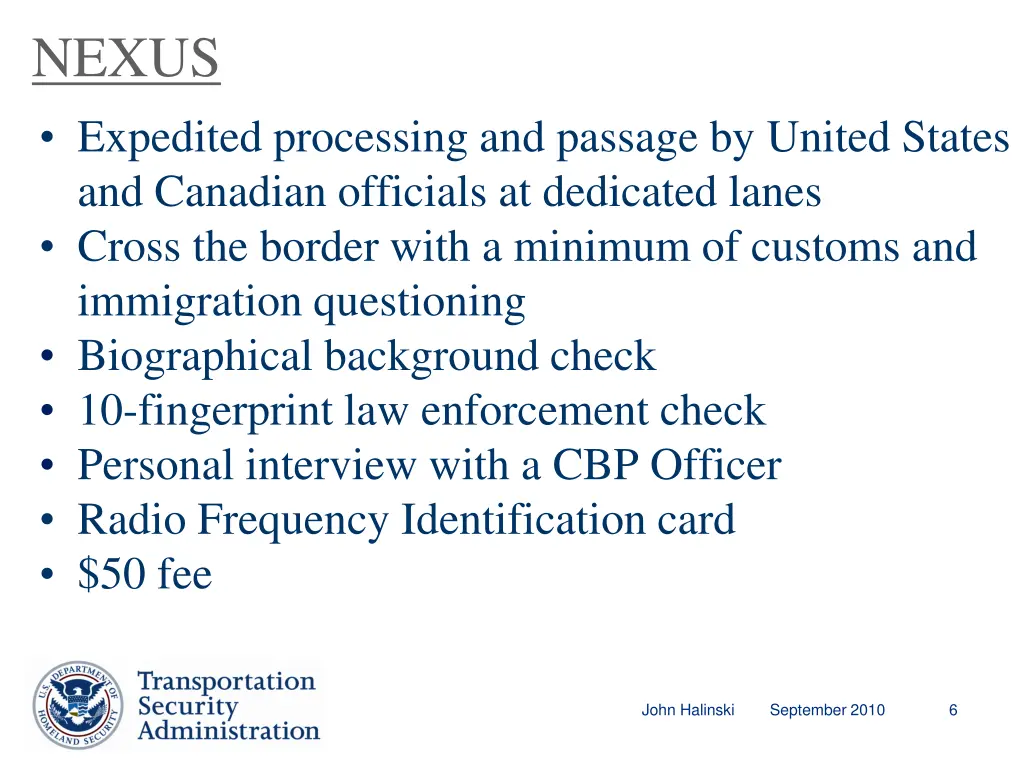 nexus expedited processing and passage by united