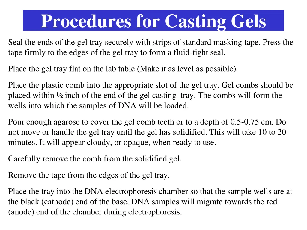 procedures for casting gels