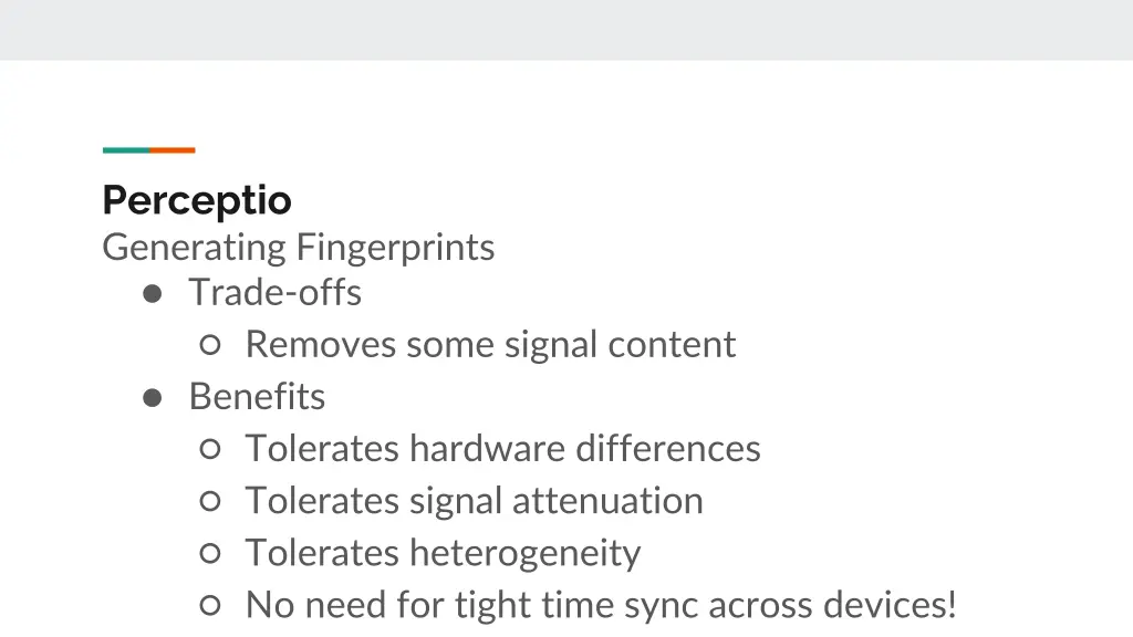 perceptio generating fingerprints trade offs