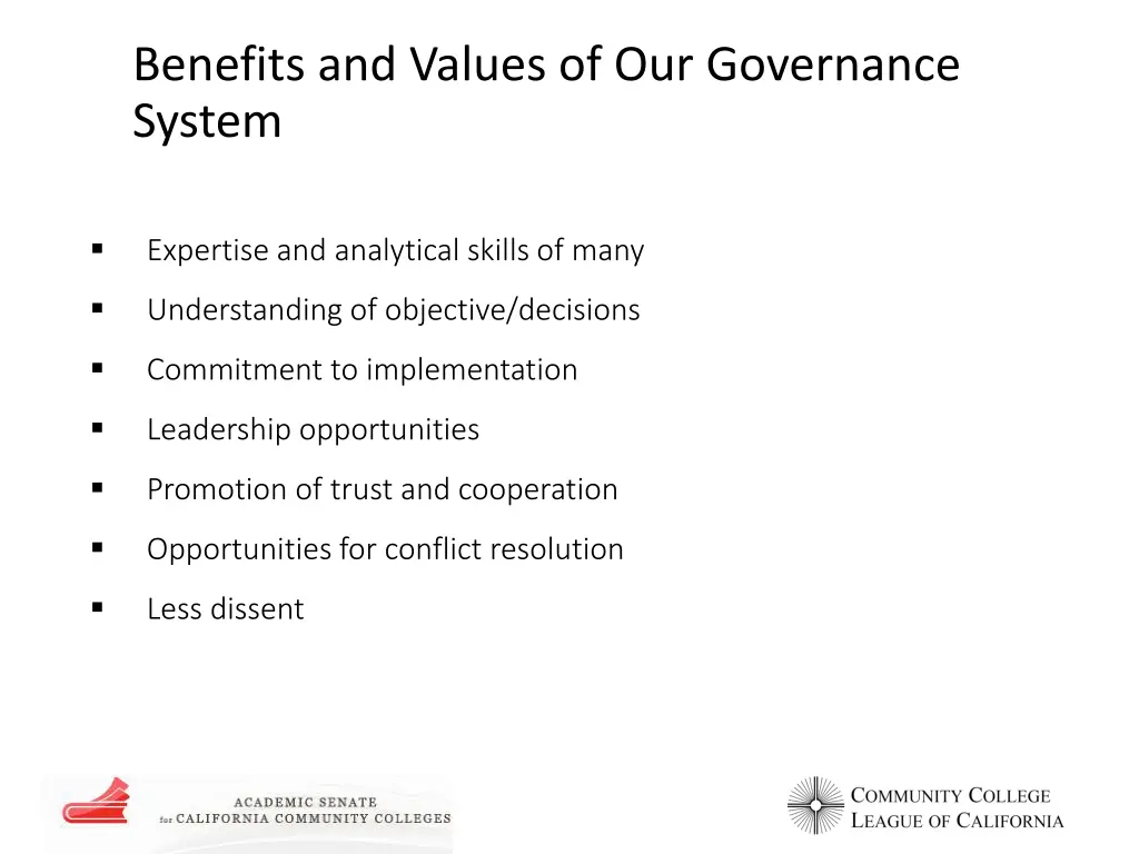 benefits and values of our governance system