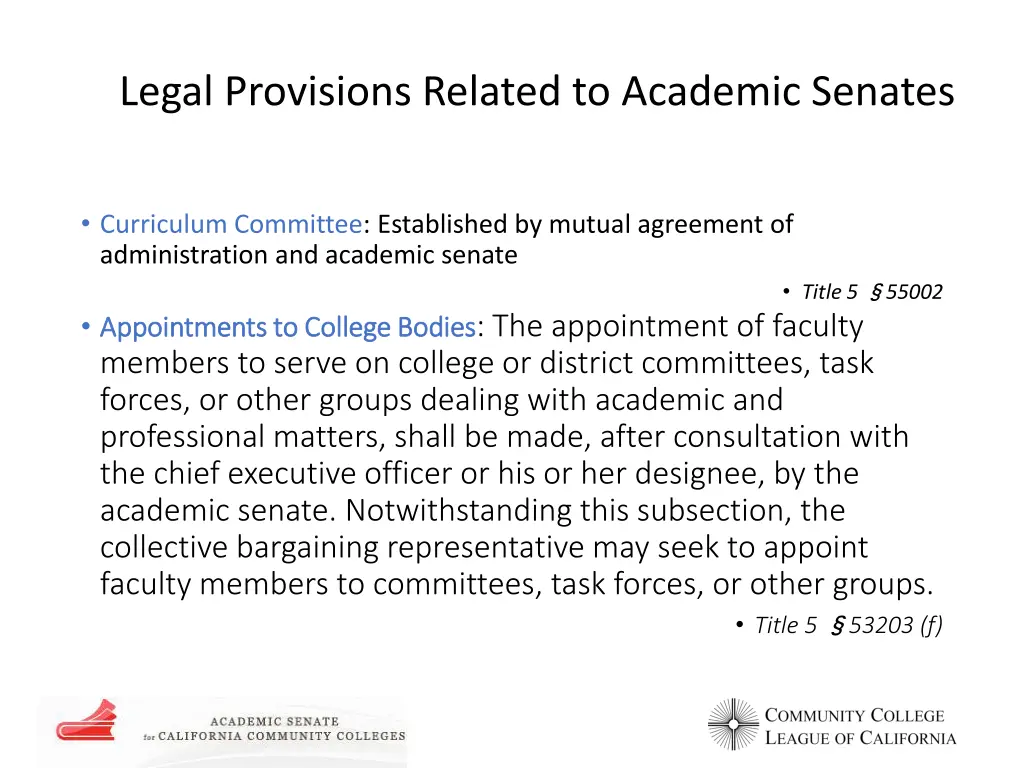 legal provisions related to academic senates 1