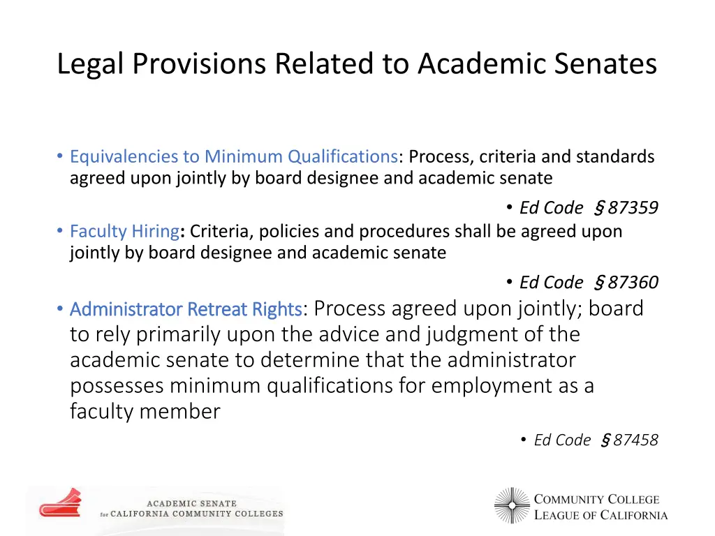 legal provisions related to academic senates