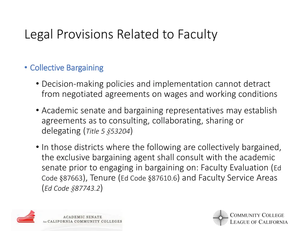 legal provisions related to faculty