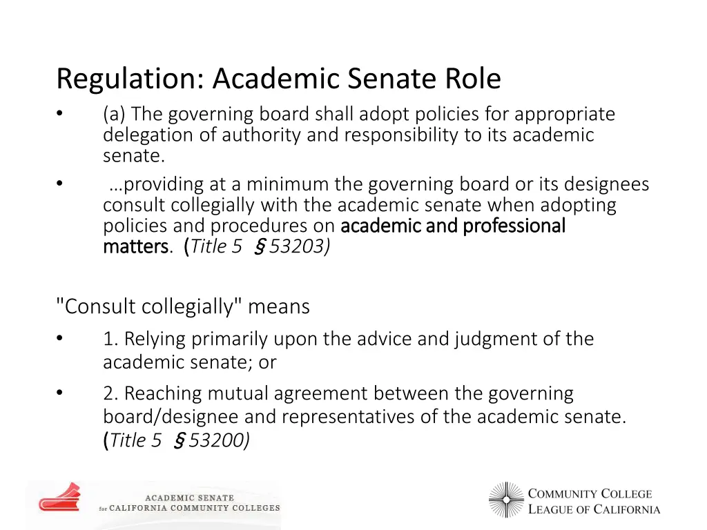 regulation academic senate role a the governing