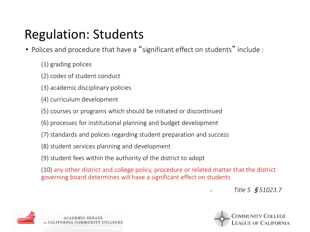 regulation students polices and procedure that