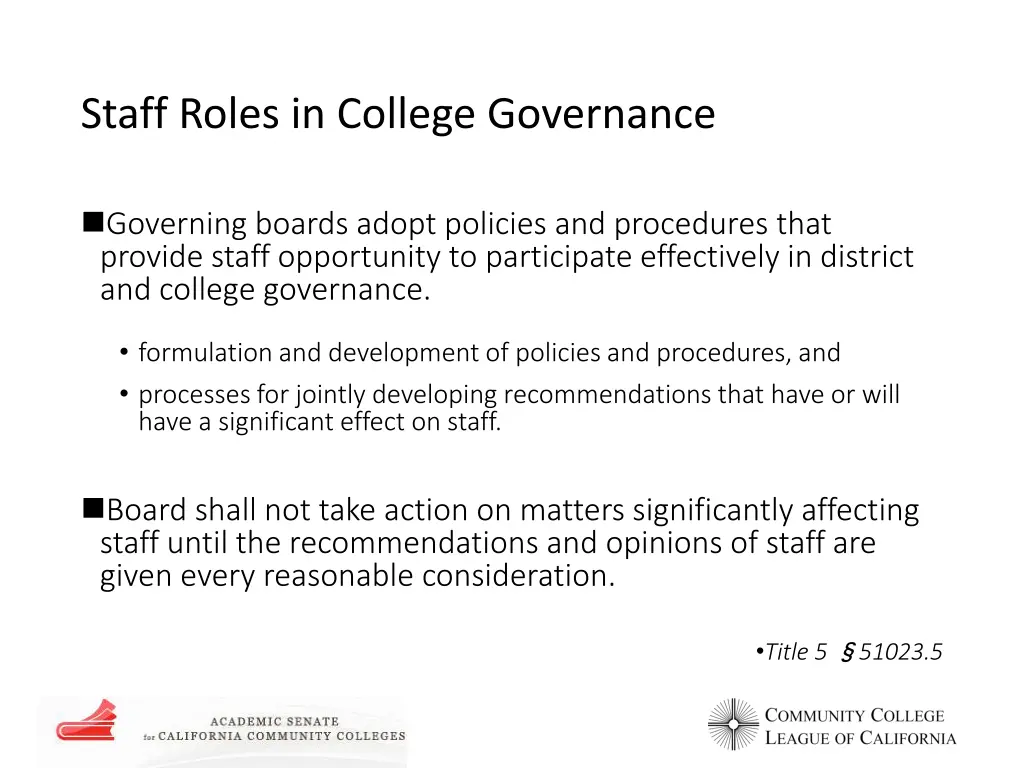 staff roles in college governance