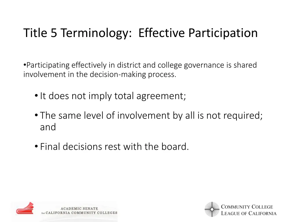 title 5 terminology effective participation