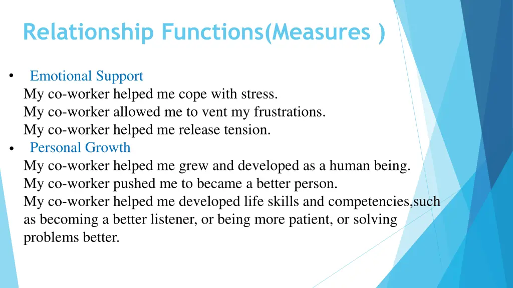 relationship functions measures