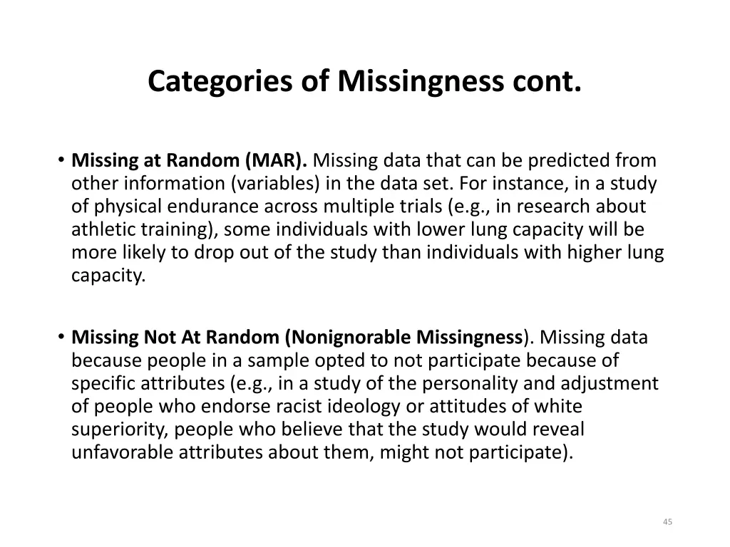 categories of missingness cont