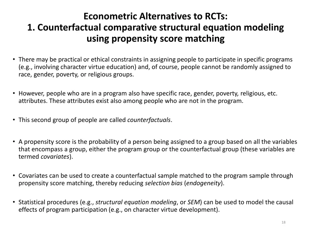 econometric alternatives to rcts 1 counterfactual