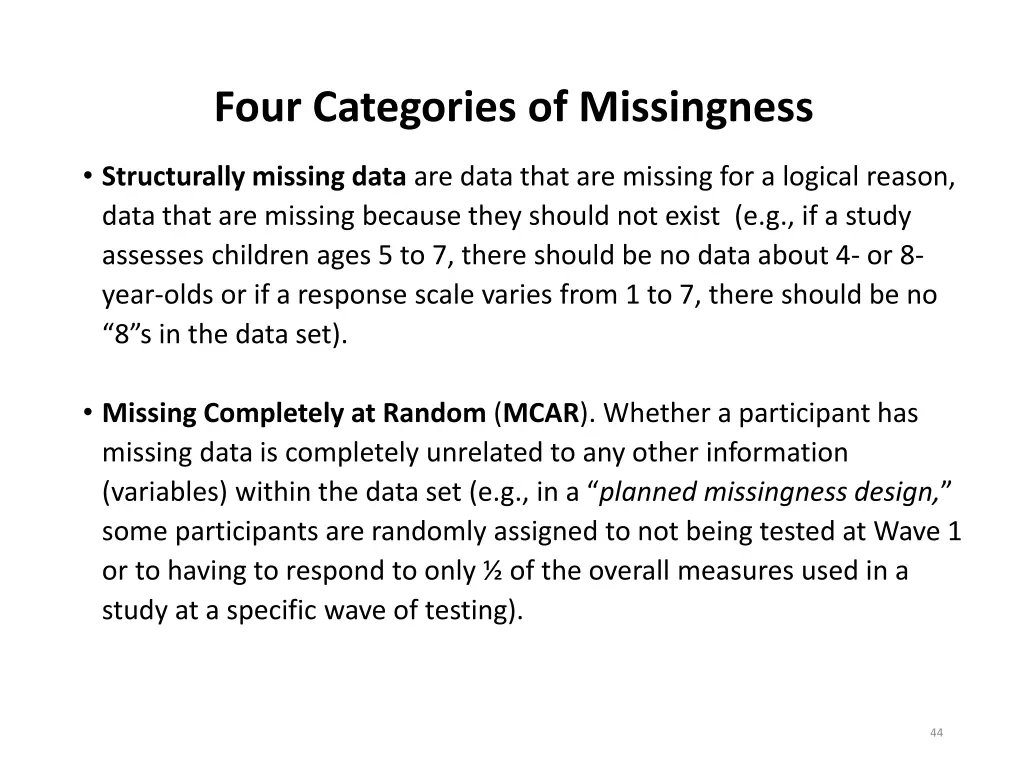 four categories of missingness