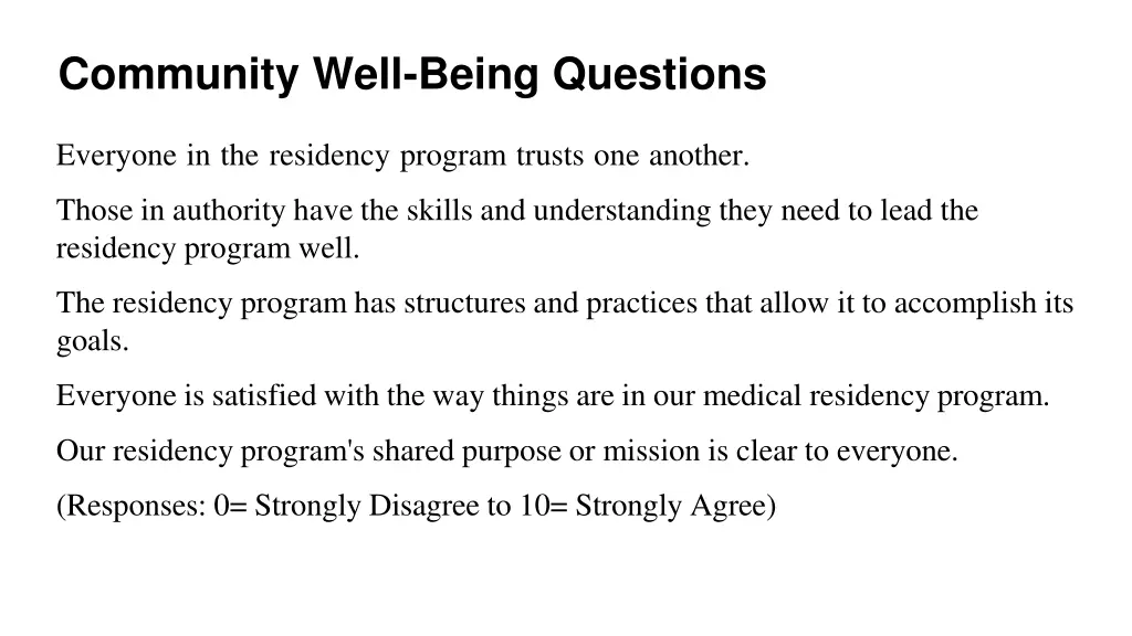 community well being questions