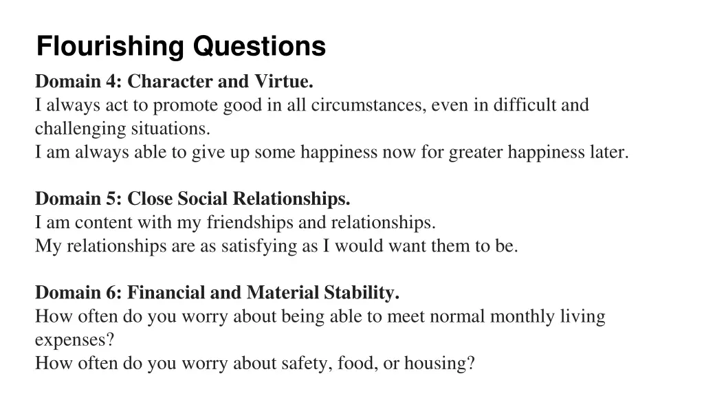 flourishing questions domain 4 character