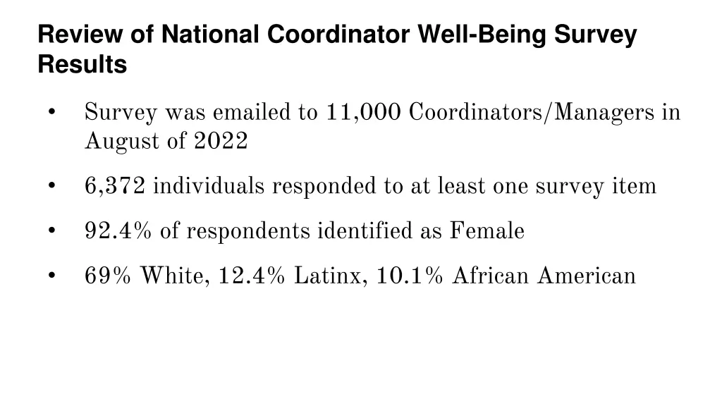 review of national coordinator well being survey