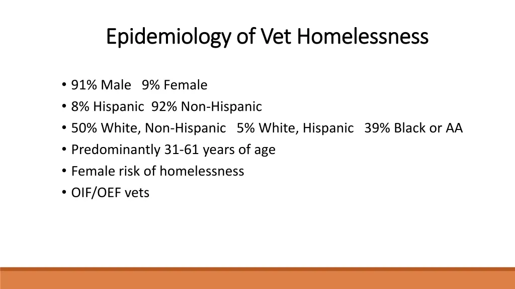 epidemiology of vet homelessness epidemiology