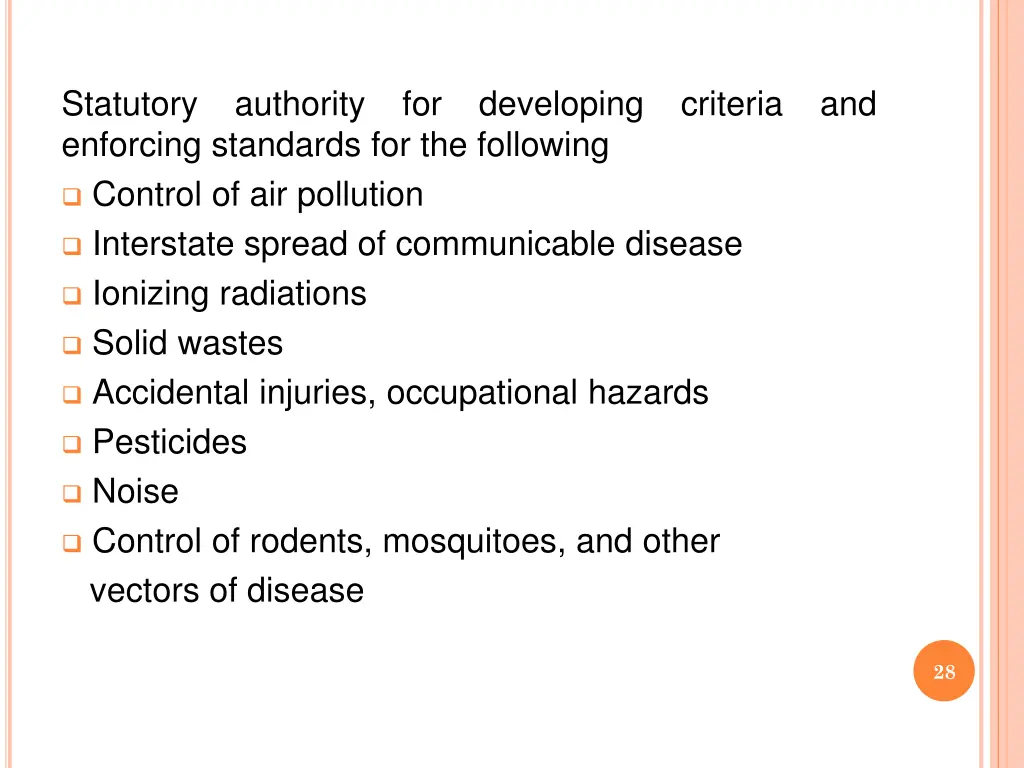 statutory authority for developing criteria