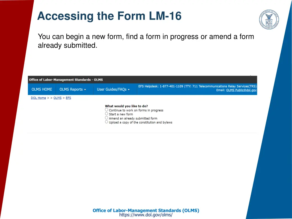 accessing the form lm 16