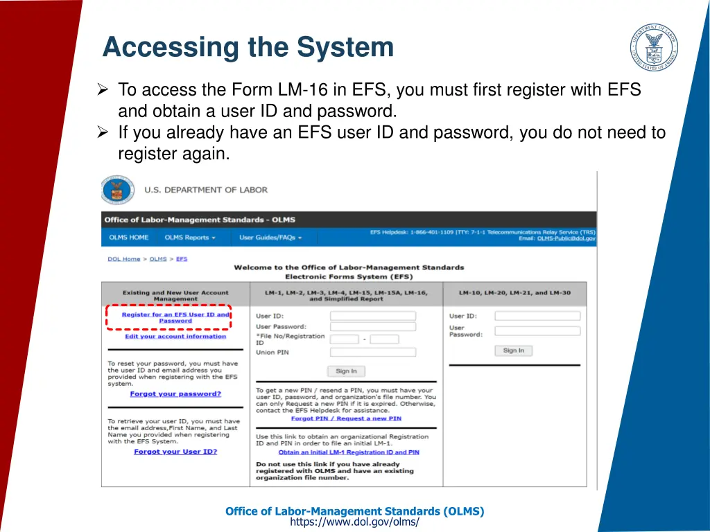 accessing the system