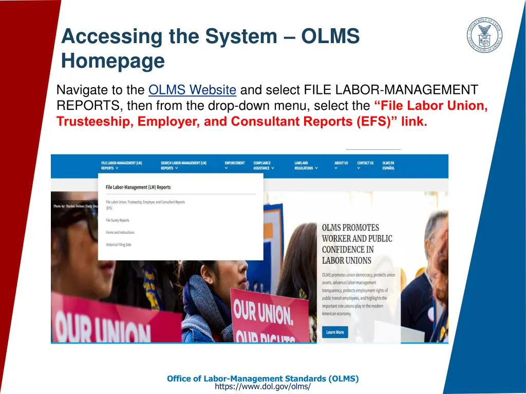 accessing the system olms homepage