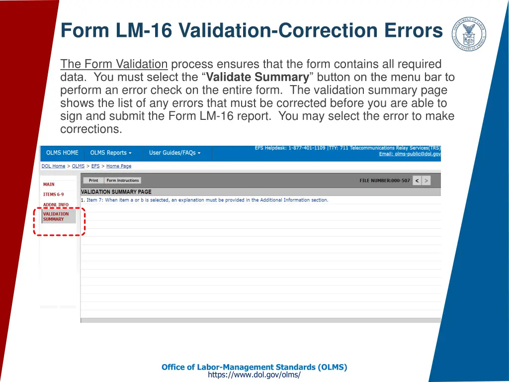 form lm 16 validation correction errors