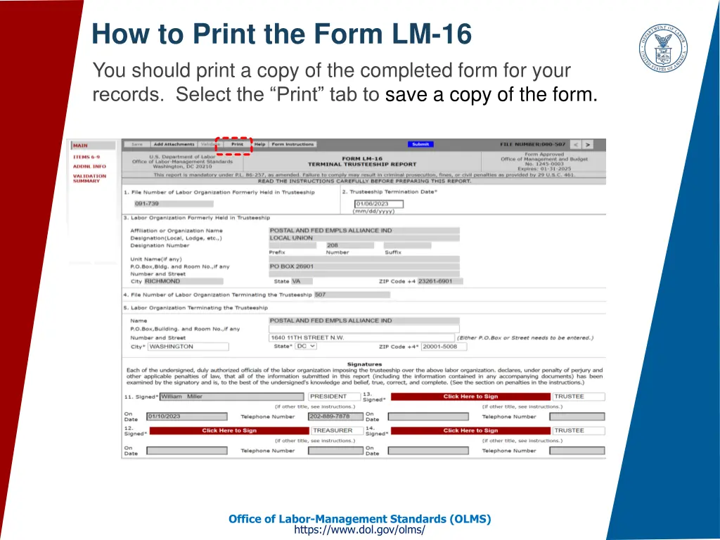 how to print the form lm 16 you should print