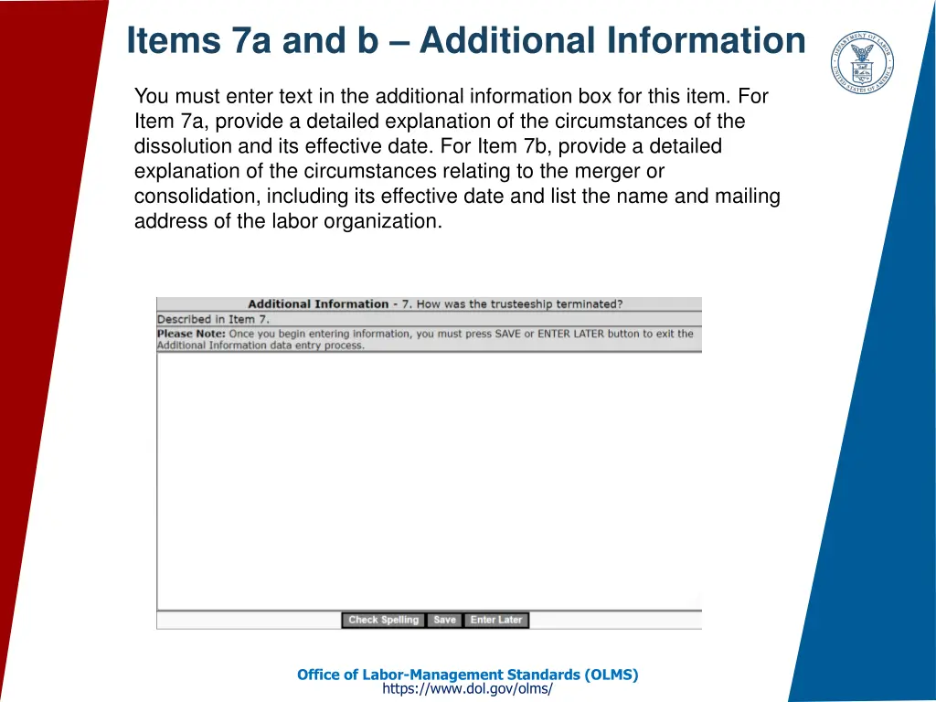 items 7a and b additional information