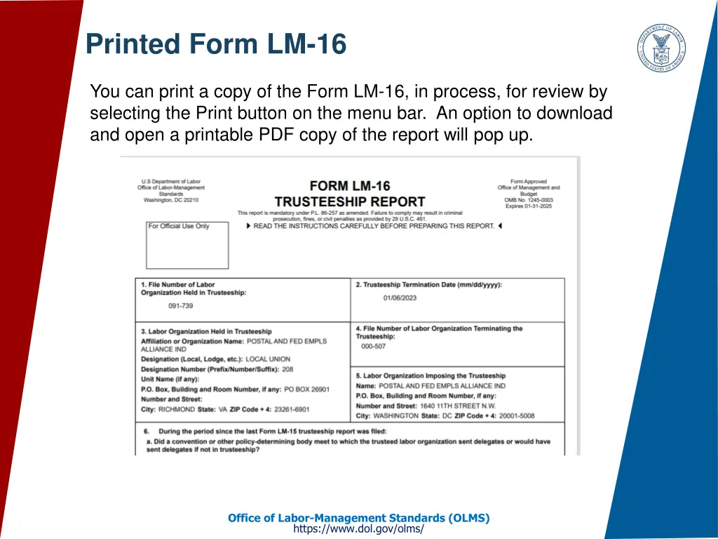 printed form lm 16