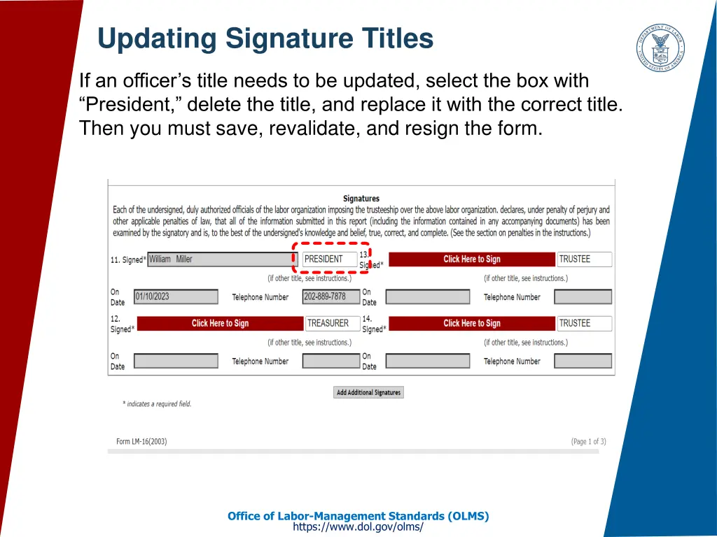 updating signature titles