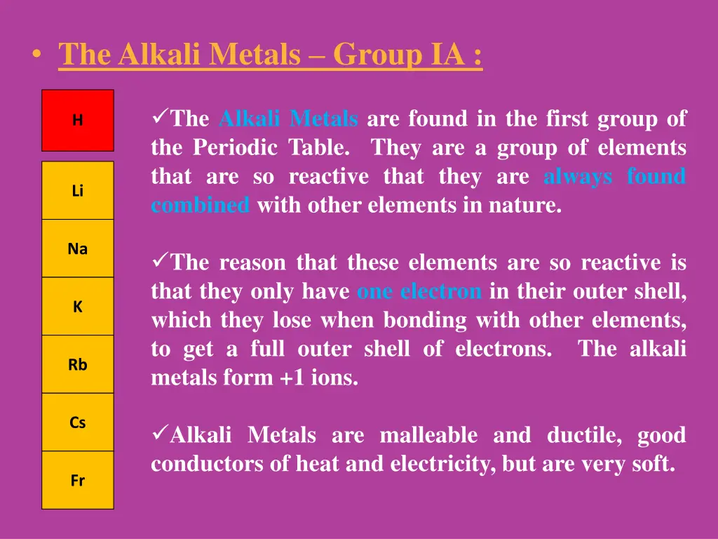 the alkali metals group ia