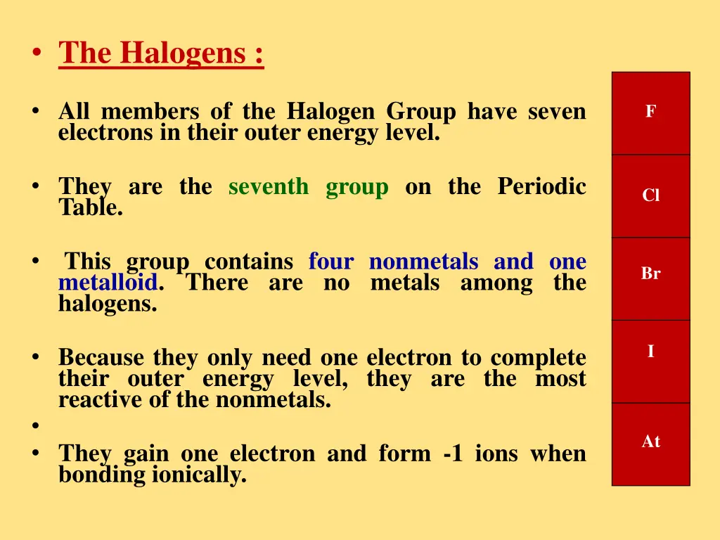 the halogens