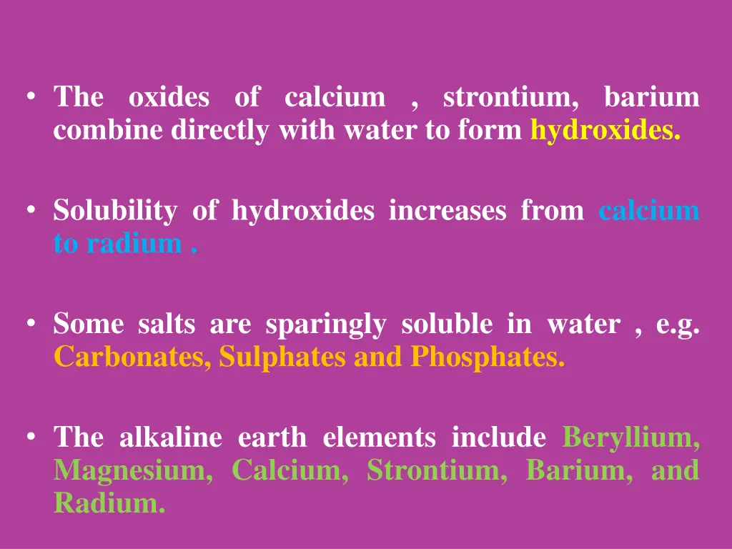 the oxides of calcium strontium barium combine