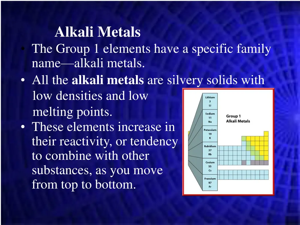 alkali metals the group 1 elements have