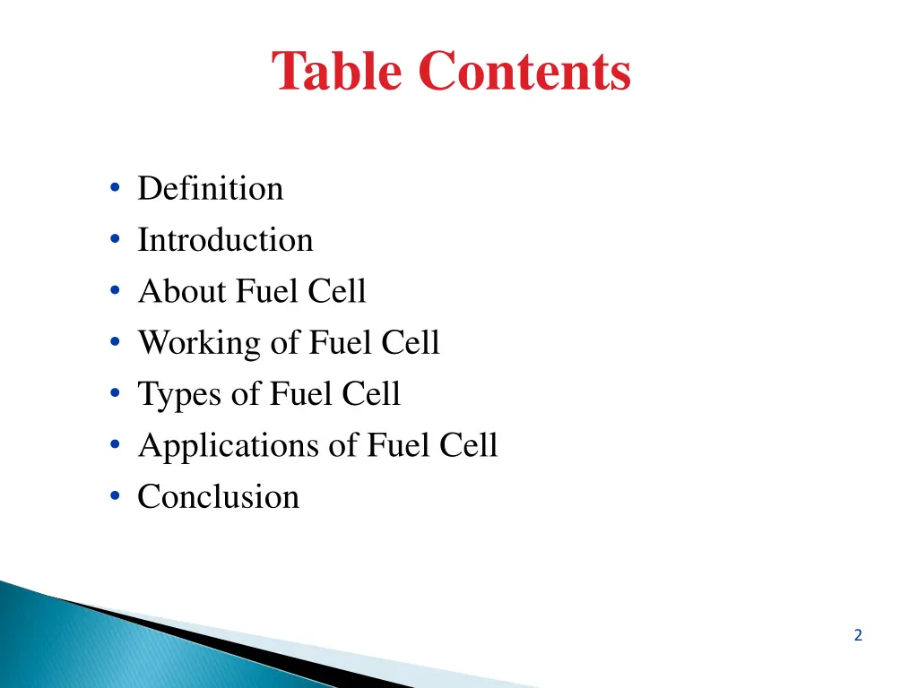 table contents