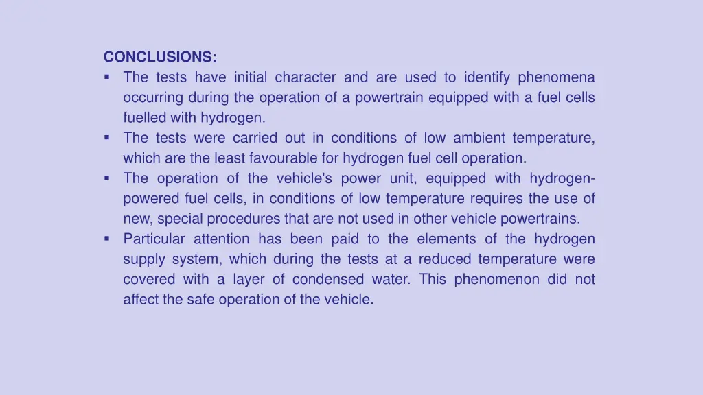 conclusions the tests have initial character