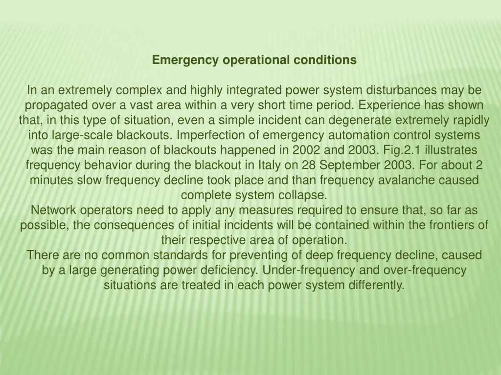 emergency operational conditions