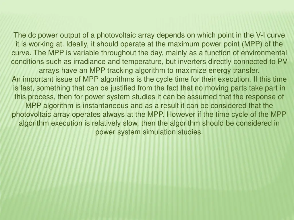 the dc power output of a photovoltaic array