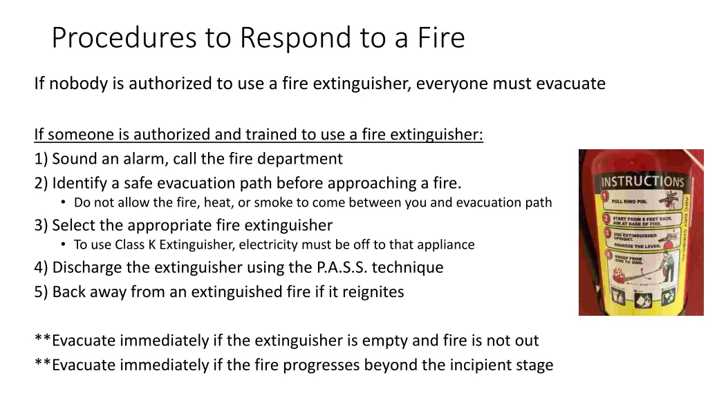 procedures to respond to a fire